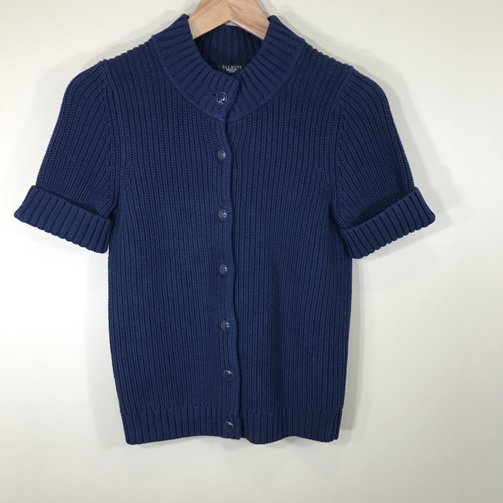 Talbots Petite navy knit top, size Small